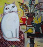 Whit cat with yellow pears  » Click to zoom ->