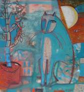 Cat, moon and sapling(sold)  » Click to zoom ->