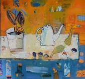 Still life with a white teapot  » Click to zoom ->