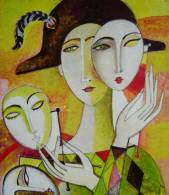 Harlequin with masks  » Click to zoom ->