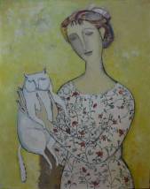 Woman with white cat.  » Click to zoom ->